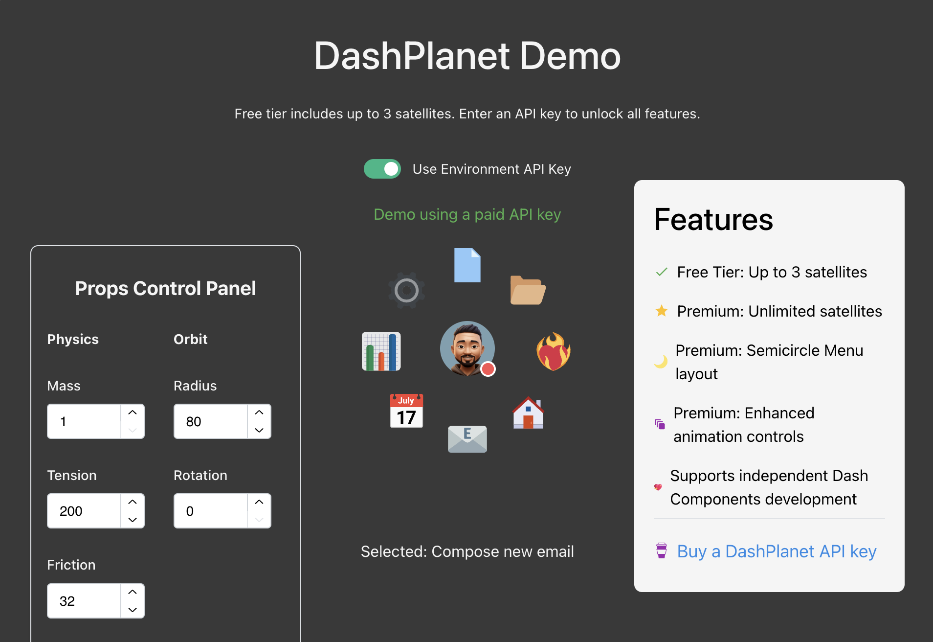 Dash Planet - Dynamic Orbiting Menu (API KEY)